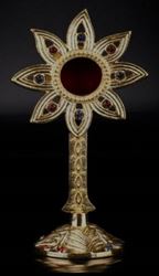 Gold Plated Reliquary with Precious Crystal Stones 23cm tall MADE IN GERMANY