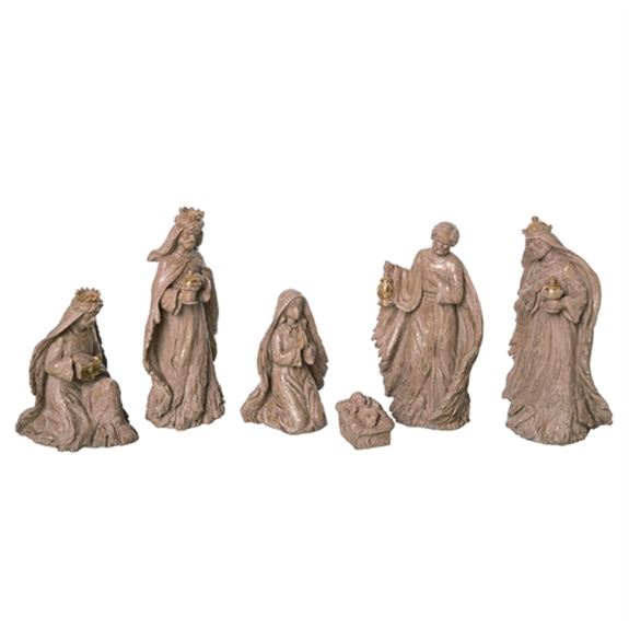 Gold Shimmer Nativity Set, 6 Figures, Resin
