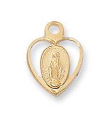 Gold/Sterling Silver Heart Miraculous Medal on 16" chain