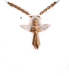 Gold over Sterling Angel with Zirconia Wings on 18in Chain