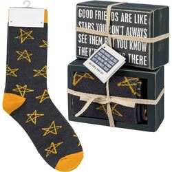 Good Friends Are Like Stars You Dont Always See Them But You Know Theyre Always There Box Sign & Sock Set