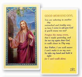 Good Morning God  Clear, laminated Italian holy card