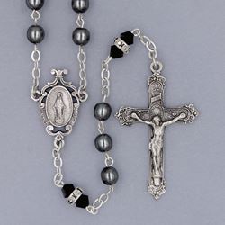 Gray Pearl Bead Rosary with Crystal Accents