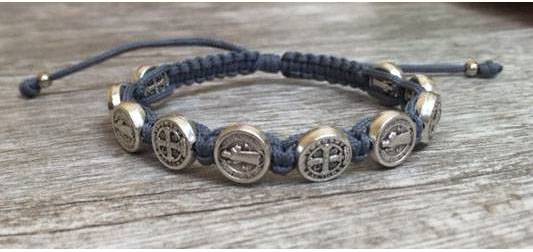 Grey/Silver St. Benedict Blessing Bracelet with Story Card