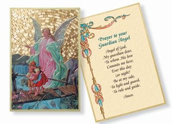 4"x6" Guardian Angel Crossing Bridge Italian Gold Foil Mosaic Plaque with Full Color Prayer on Back