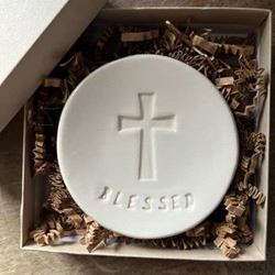 Handmade Ceramic Blessed Jewelry Bowl with Stamped Cross