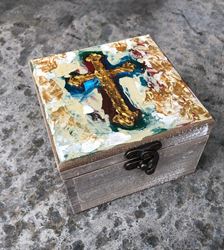 Handpainted Cross Wood Box