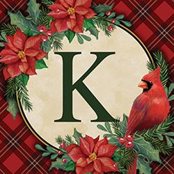Holiday Home "K" with Cardinal Square Drink Coaster Set/4