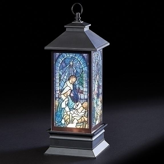 Holy Family 10.5"H Lighted LED Stain Glass Look Lantern 