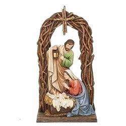 Holy Family 11.2"Figurine with Woven Wood Arch and Star