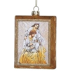 Holy Family 4.5" Rectangle Glass Ornament