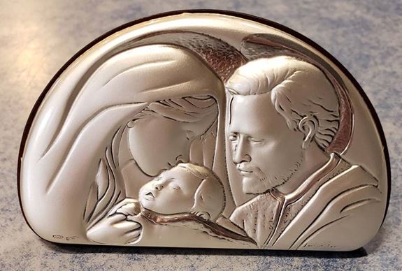 Holy Family Arched Silver Plated Plaque 3" X 2" Made In Italy
