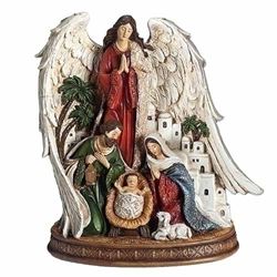 Holy Family with Angel 9" Figurine, Fleur De Lis Pattern