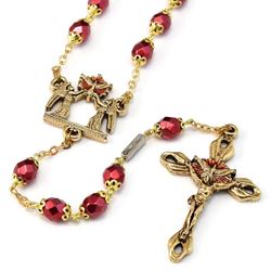 Holy Spirit Confirmation Red Glass and Gold Rosary