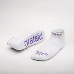 I am grateful* White low-cut with Lilac Words/ Size Medium
