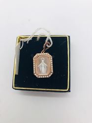 Immaculate Conception Fired Sterling Silver Cameo, Rose Gold & CZ Crystals Medal