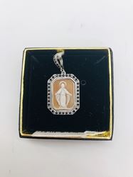 Immaculate Conception Fired Sterling Silver Cameo with Black Stones Medal