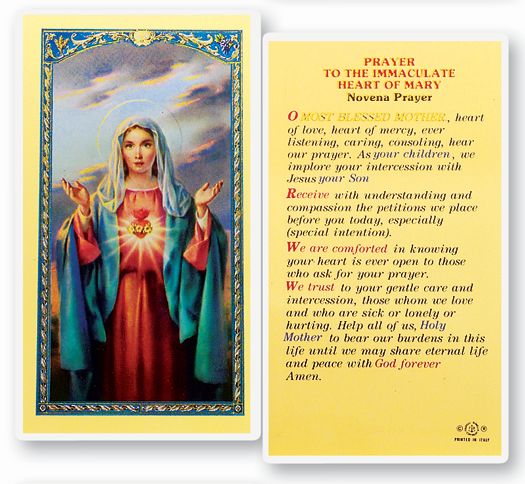 Immaculate Heart Of Mary Novena Laminated Holy Card