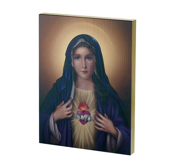 Immaculate Heart of Mary 7 1/2 x 10 Textured Print on Wood Board
