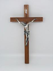 Italian 14" Wall Crucifix with Mahogany Wood and Pewter Corpus
