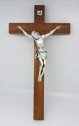 Italian 17" Walnut Wall Crucifix with Silver Corpus