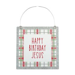 Happy Birthday Jesus Plaid Tin Ornament