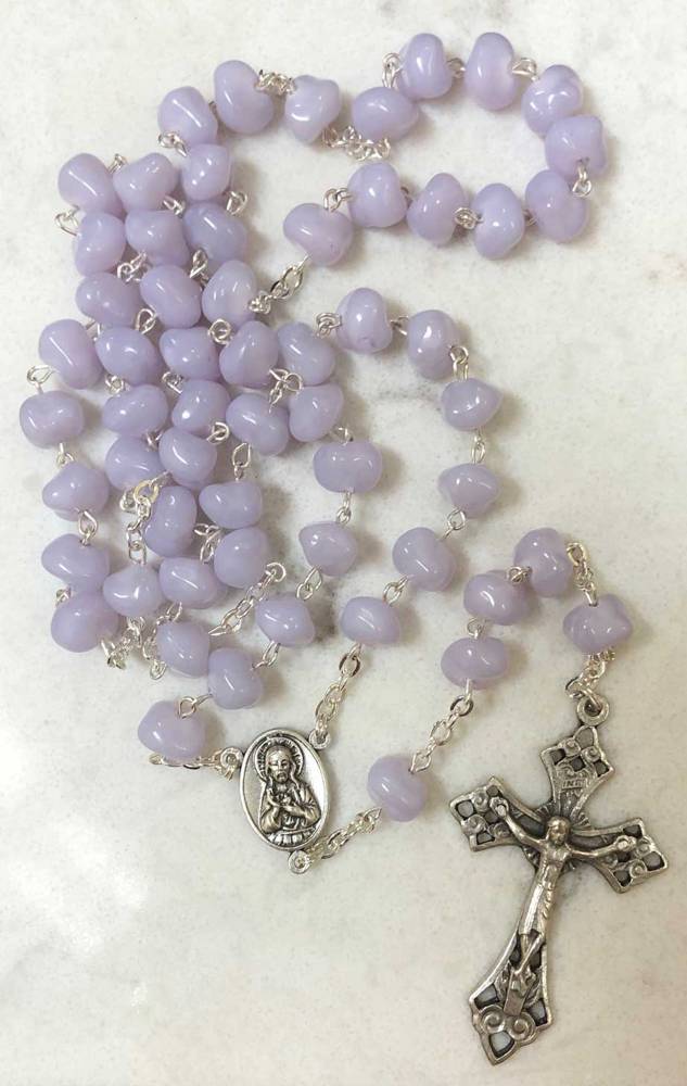 Lavender Pebble Shaped Bead Rosary