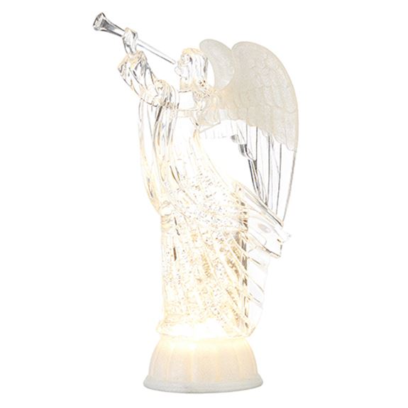 Lighted 12" Trumpet Angel with Silver Swirling Glitter