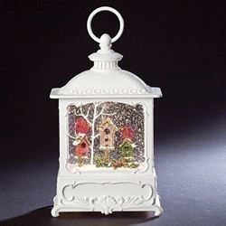 CONTINUOUS MOTION! ?LED Lighted Birdhouse Water/Glitter Swirl Lantern ?Batteries not included; measures 8.75" tall x 5.5" wide x 3.375" deep