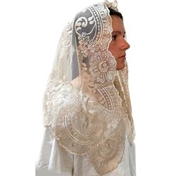 Lily Beige Lace Chapel Veil from Spain