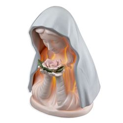 Madonna White Porcelain Bisque with Blue Veil and Roses 7.25" Nightlight 
