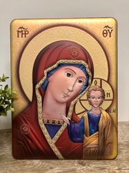 Madonna and Child Our Lady of Smolensk Hodigitria 13" Orthodox Icon with Wood Back