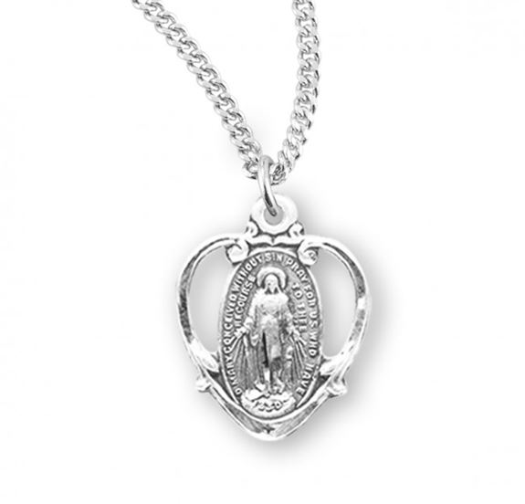 Miraculous Heart Shaped Sterling Silver Medal on 18" Chain
