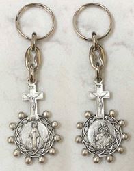 ??Keychain with a Miraculous Mary Medal on one side and St. Christopher (patron saint of travel) on other side   overall 4" long; Religious key ring from Italy