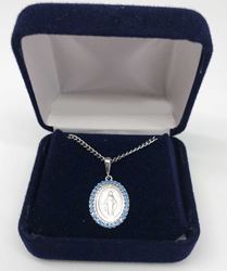 Miraculous  Sterling Silver Medal with Blue Stones on 18" Chain