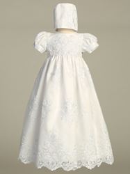 Miriam Embroidered Tulle Christening Gown with Sequins and Bonnet