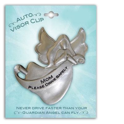 MOM Please Drive Carefully Guardian Angel Auto Visor Clip Solid Pewter NEW 