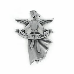 2-1/4 Inch Pewter Angel with "Moms are Angels" Visor Clip