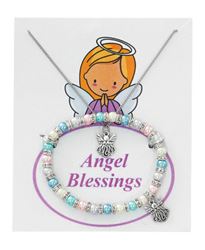 Multi Color Pearl Bracelet with Angel Charm and Angel Charm Necklace