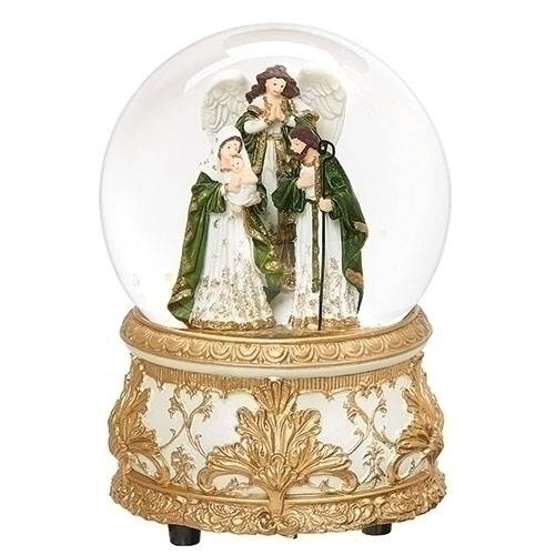 5.7" Musical Holy Family Glitterdome Celtic Irish Look ?Plays "O Holy Night" ??5.7"H 4"W 4"L; Resin/Glass/Water/Metal ?Windup