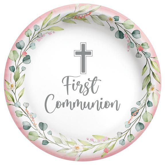 My First Communion 6 3/4" Round Plates - Pink