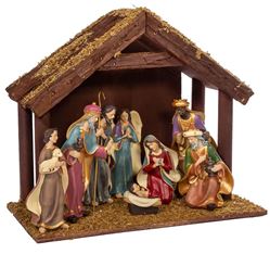 Nativity Set with 8 6.25-inch Resin Figures and Wood Stable