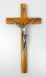 Olive Wood 10" Wall Crucifix with Sliver Corpus, Made in Italy