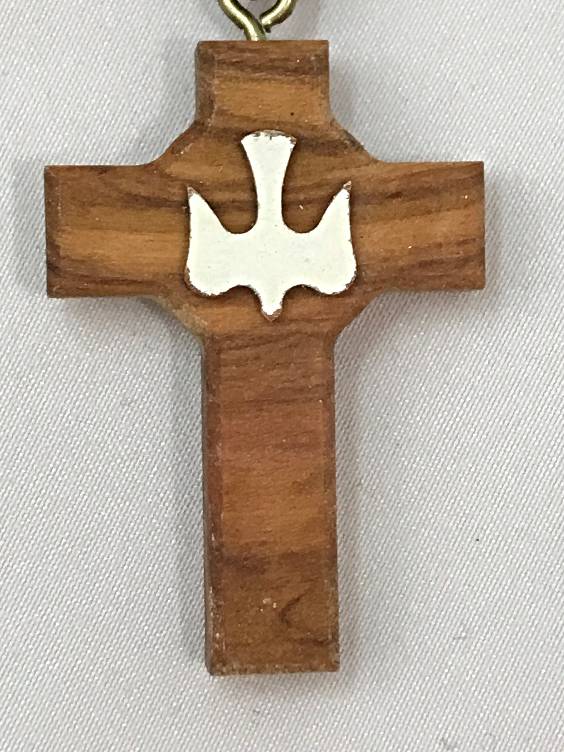 Olive Wood Cross with Dove Necklace