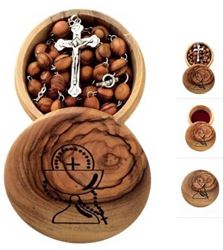 Olive Wood First Communion Box and Rosary Set