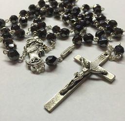 Our Lady Undoer of Knots Hematite Faceted Glass Rosary