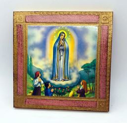 Our Lady of Fatima 5.5" Square Plaque from Italy with Gold Leaf