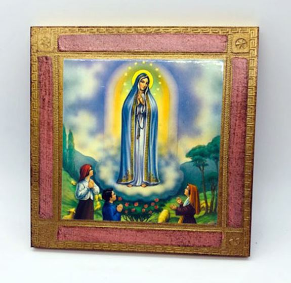 Our Lady of Fatima 5.5" Square Plaque from Italy with Gold Leaf