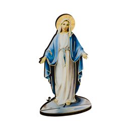 Our Lady Of Grace 6" Gold Foil Laser Cut Wooden Saint Statue. Made in Italy.