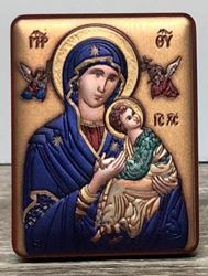 Our Lady of Perpetual Help 2.5" Standing Orthodox Icon with Wood Back